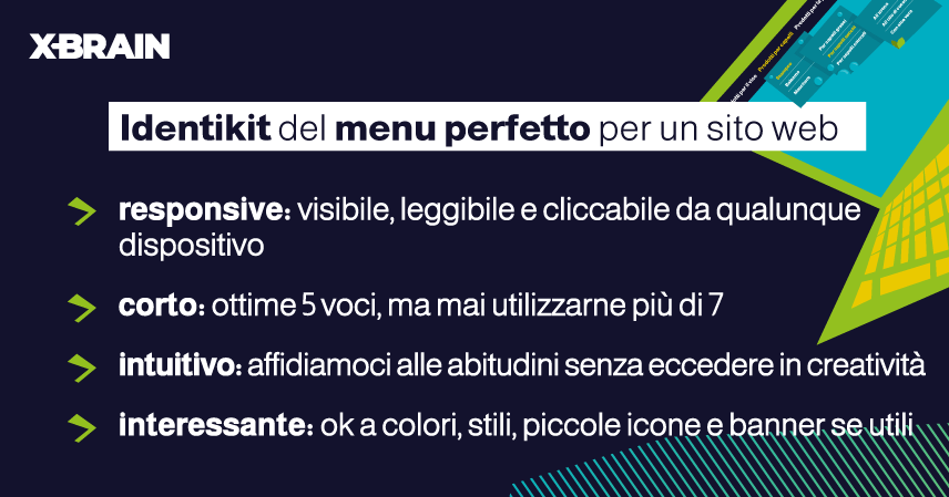 il menu perfetto: corto, responsivi intuitivo e interessante